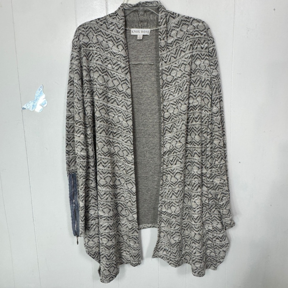 Knox Rose Womens Size Large Open Front Cardigan Duster Zipper Sleeve Gray